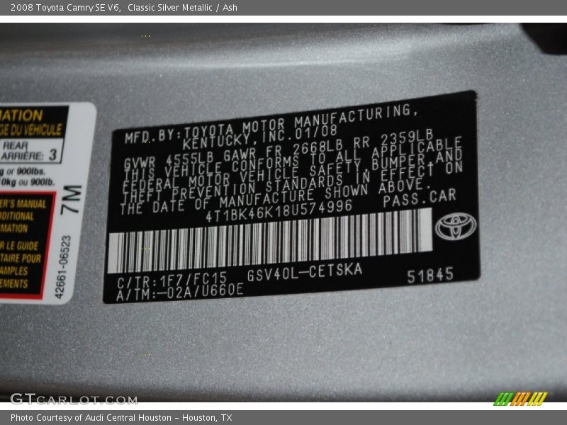 Classic Silver Metallic / Ash 2008 Toyota Camry SE V6