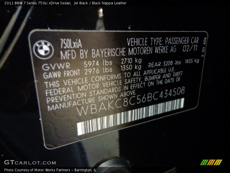Jet Black / Black Nappa Leather 2011 BMW 7 Series 750Li xDrive Sedan
