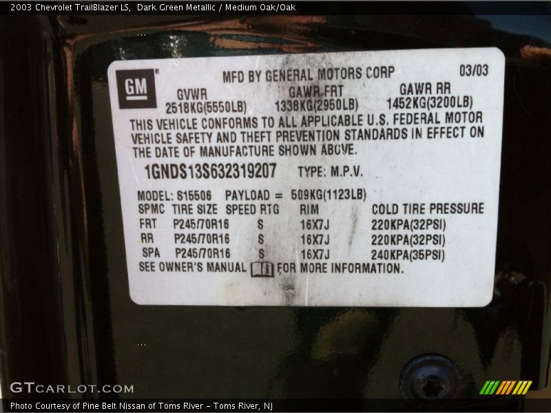 Dark Green Metallic / Medium Oak/Oak 2003 Chevrolet TrailBlazer LS