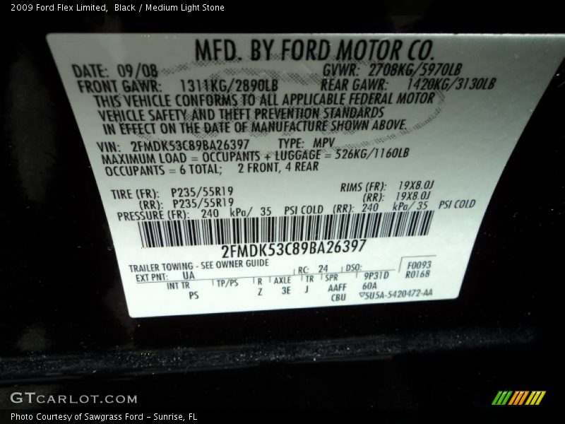 Black / Medium Light Stone 2009 Ford Flex Limited