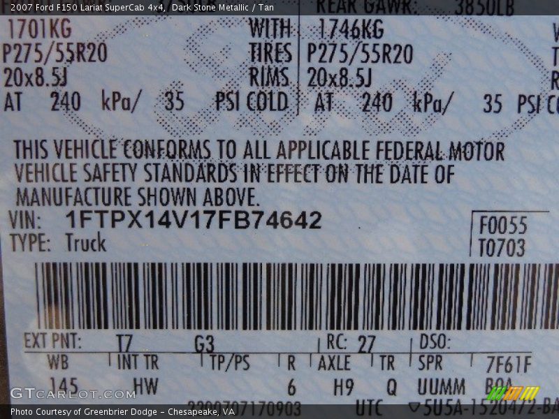 Dark Stone Metallic / Tan 2007 Ford F150 Lariat SuperCab 4x4