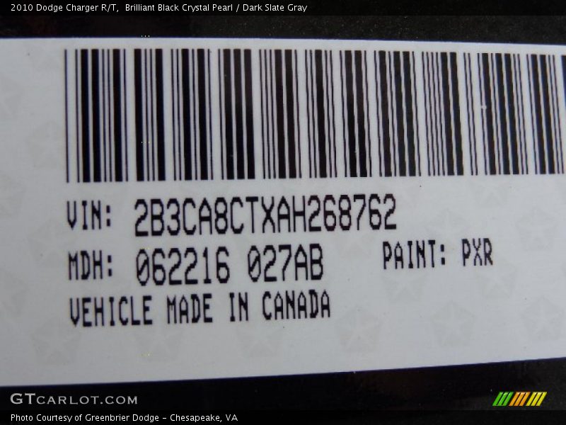 Brilliant Black Crystal Pearl / Dark Slate Gray 2010 Dodge Charger R/T