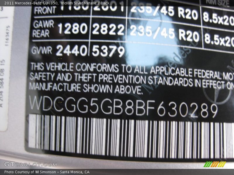 Iridium Silver Metallic / Black 2011 Mercedes-Benz GLK 350