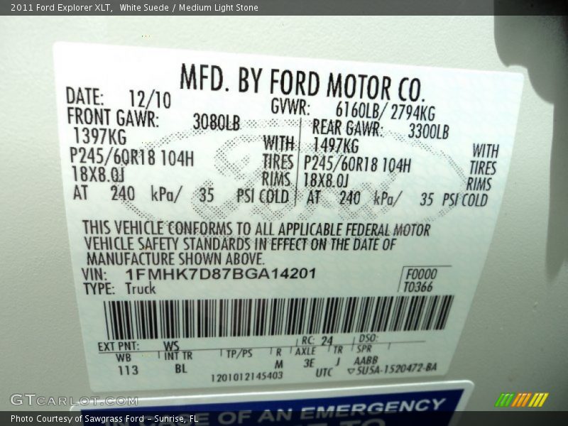 White Suede / Medium Light Stone 2011 Ford Explorer XLT