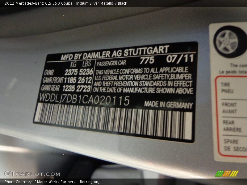 Iridium Silver Metallic / Black 2012 Mercedes-Benz CLS 550 Coupe