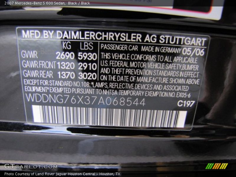 Black / Black 2007 Mercedes-Benz S 600 Sedan