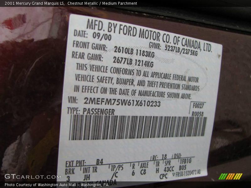 Chestnut Metallic / Medium Parchment 2001 Mercury Grand Marquis LS