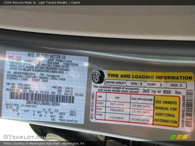 Light Tundra Metallic / Camel 2006 Mercury Milan I4