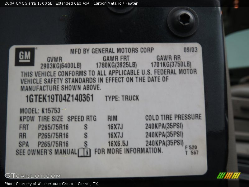 Carbon Metallic / Pewter 2004 GMC Sierra 1500 SLT Extended Cab 4x4