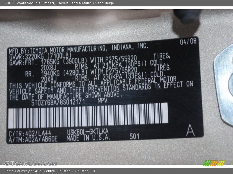 Desert Sand Metallic / Sand Beige 2008 Toyota Sequoia Limited