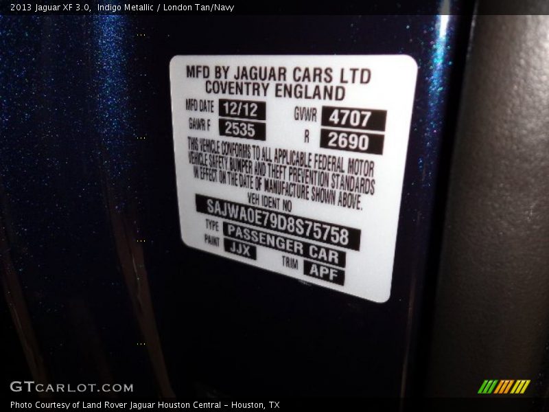 2013 XF 3.0 Indigo Metallic Color Code JJX