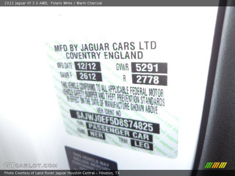 2013 XF 3.0 AWD Polaris White Color Code NER