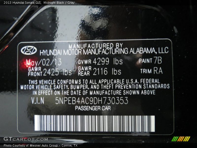 Midnight Black / Gray 2013 Hyundai Sonata GLS