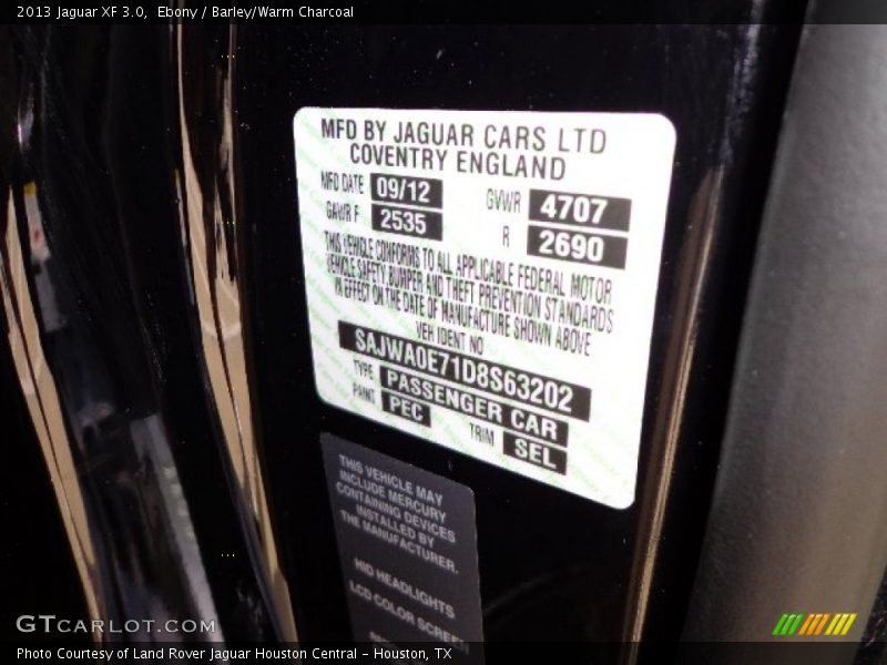 Ebony / Barley/Warm Charcoal 2013 Jaguar XF 3.0