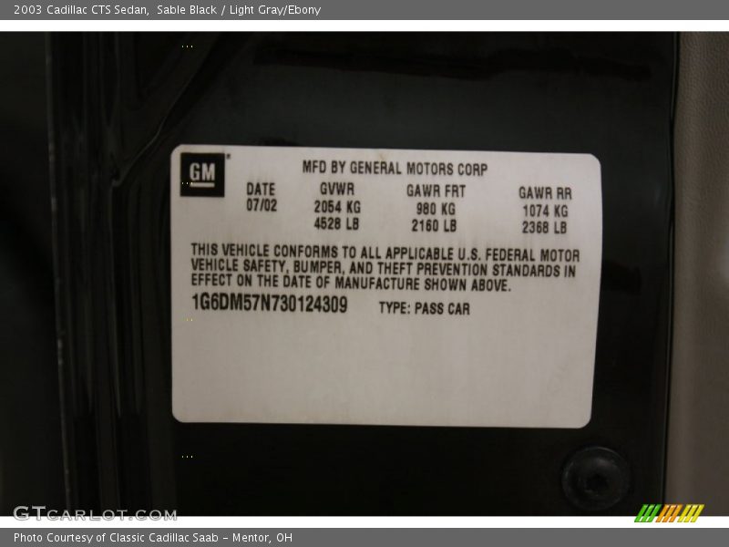 Sable Black / Light Gray/Ebony 2003 Cadillac CTS Sedan