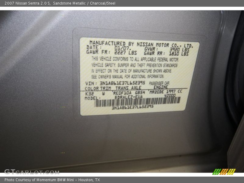 Sandstone Metallic / Charcoal/Steel 2007 Nissan Sentra 2.0 S