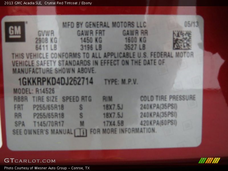 Crystal Red Tintcoat / Ebony 2013 GMC Acadia SLE