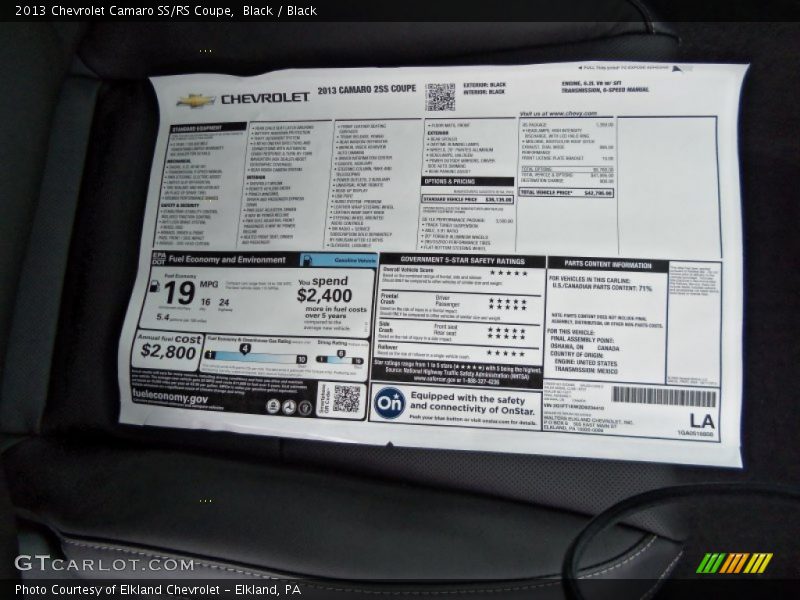 Black / Black 2013 Chevrolet Camaro SS/RS Coupe
