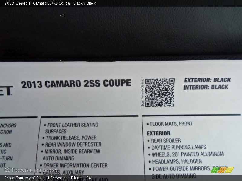 Black / Black 2013 Chevrolet Camaro SS/RS Coupe