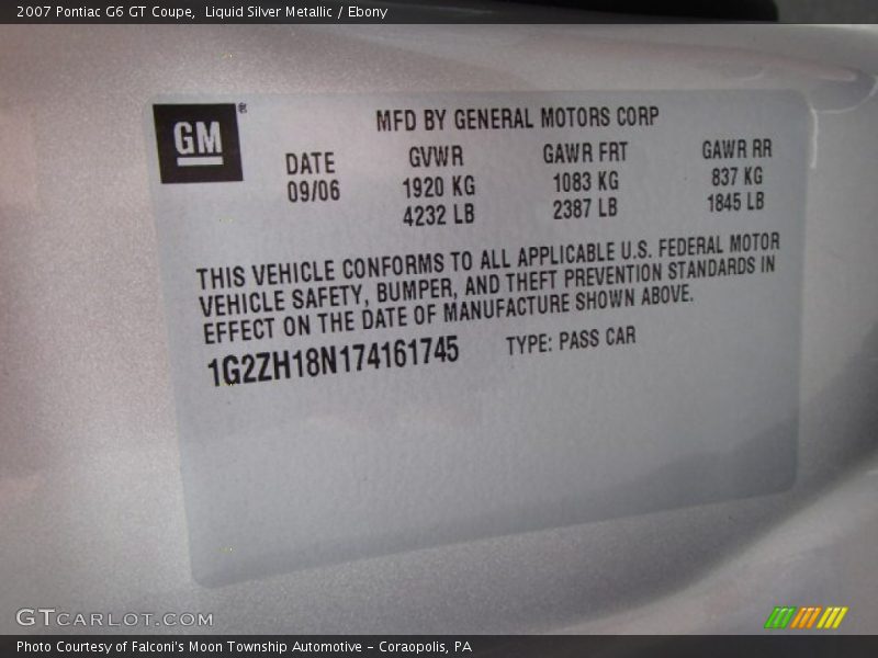 Liquid Silver Metallic / Ebony 2007 Pontiac G6 GT Coupe