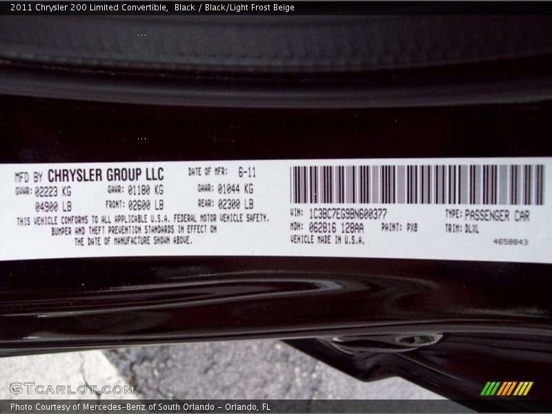 Black / Black/Light Frost Beige 2011 Chrysler 200 Limited Convertible