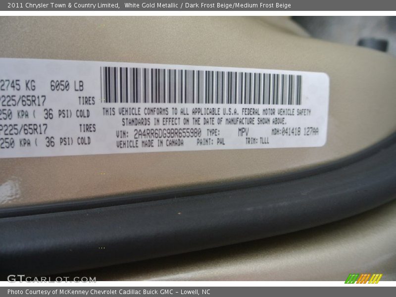 White Gold Metallic / Dark Frost Beige/Medium Frost Beige 2011 Chrysler Town & Country Limited