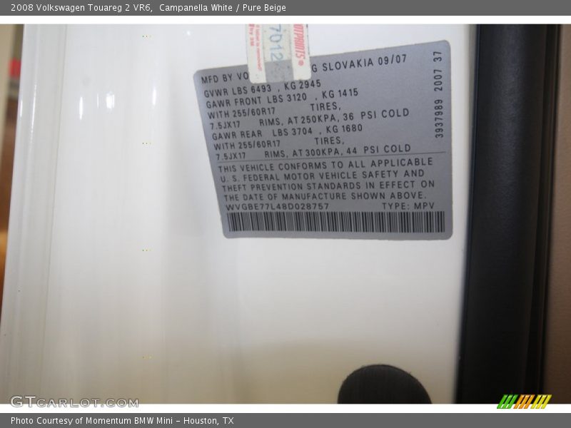 Campanella White / Pure Beige 2008 Volkswagen Touareg 2 VR6