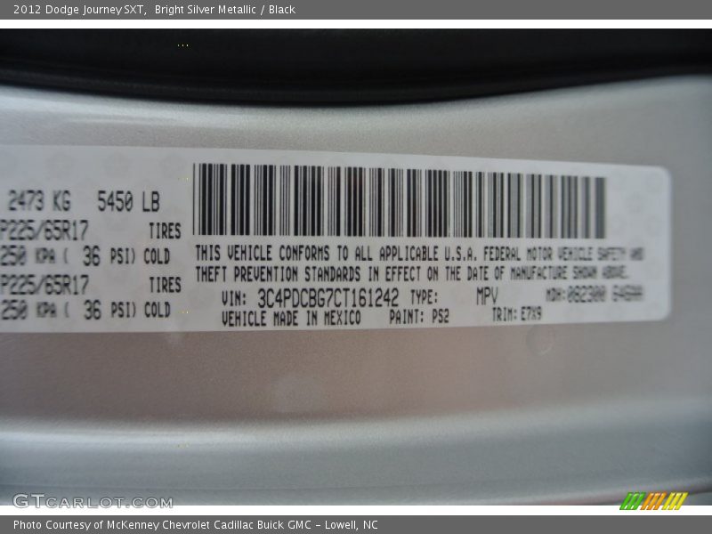 Bright Silver Metallic / Black 2012 Dodge Journey SXT