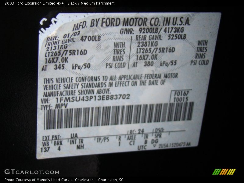 Black / Medium Parchment 2003 Ford Excursion Limited 4x4