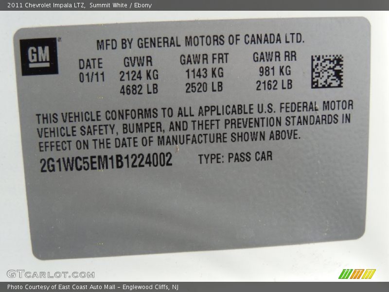 Summit White / Ebony 2011 Chevrolet Impala LTZ