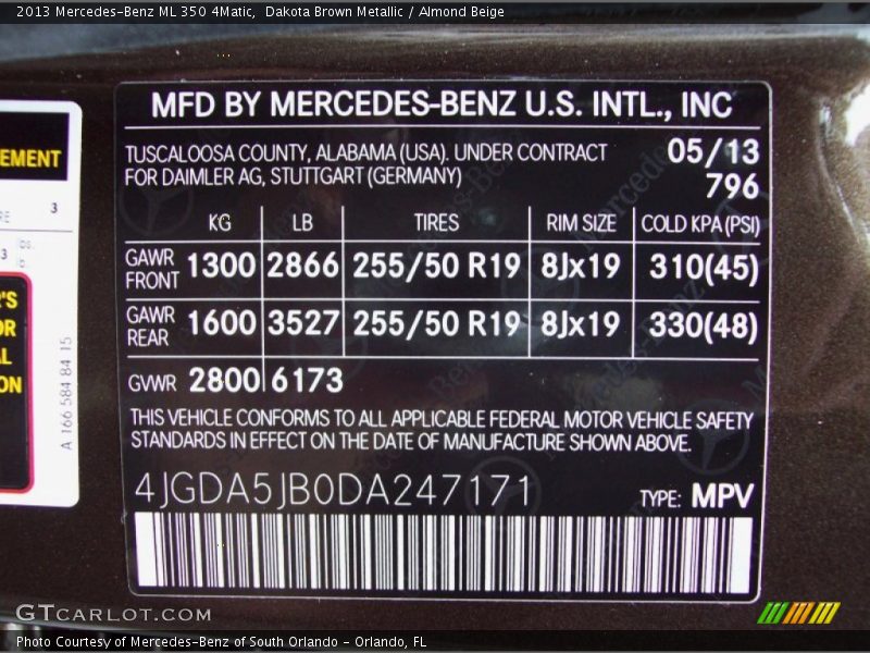 Dakota Brown Metallic / Almond Beige 2013 Mercedes-Benz ML 350 4Matic