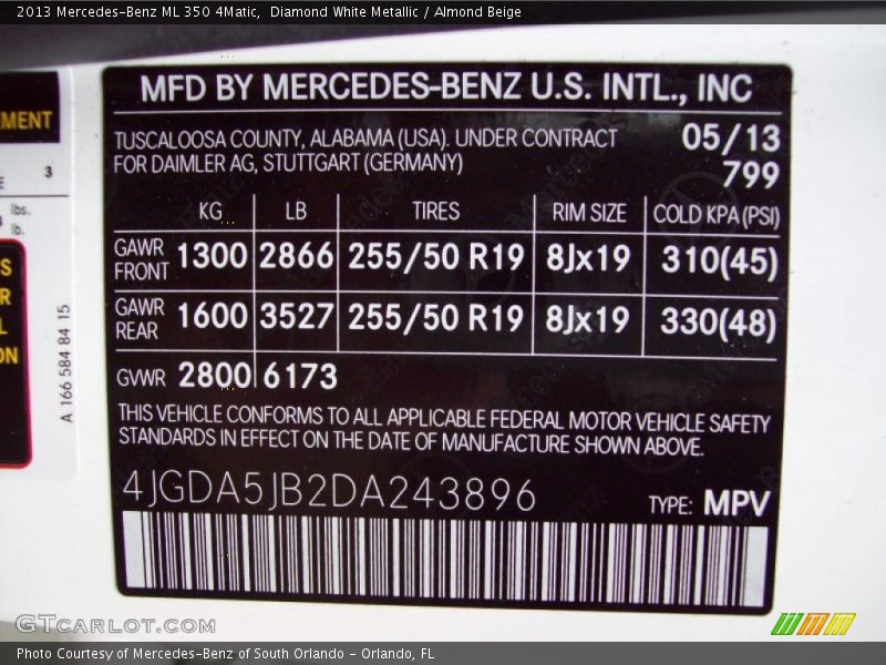 Diamond White Metallic / Almond Beige 2013 Mercedes-Benz ML 350 4Matic