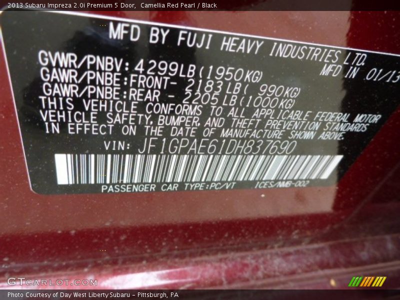 Camellia Red Pearl / Black 2013 Subaru Impreza 2.0i Premium 5 Door