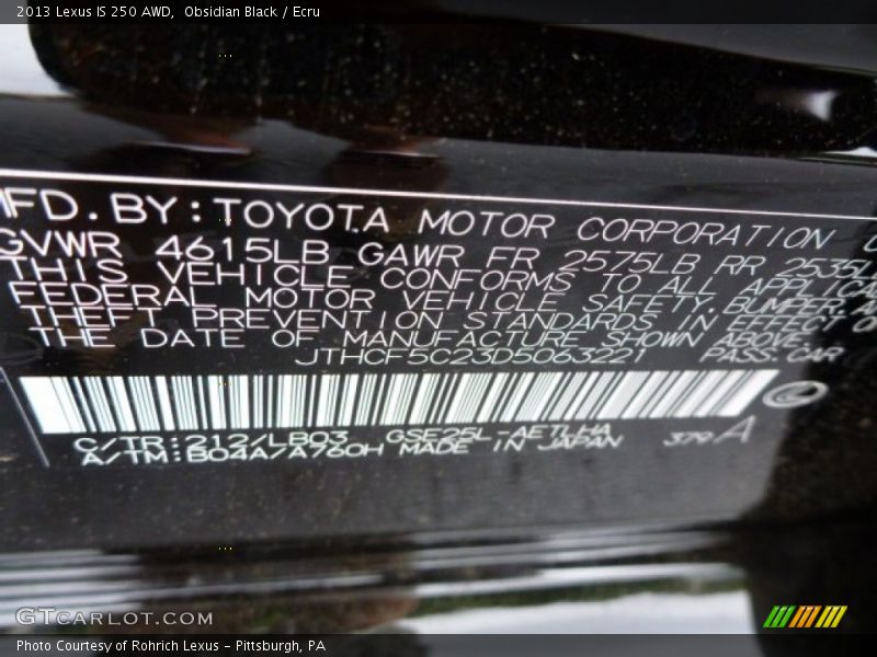 Obsidian Black / Ecru 2013 Lexus IS 250 AWD