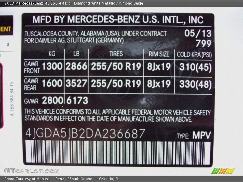 Diamond White Metallic / Almond Beige 2013 Mercedes-Benz ML 350 4Matic