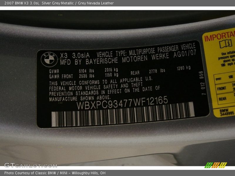 Silver Grey Metallic / Grey Nevada Leather 2007 BMW X3 3.0si