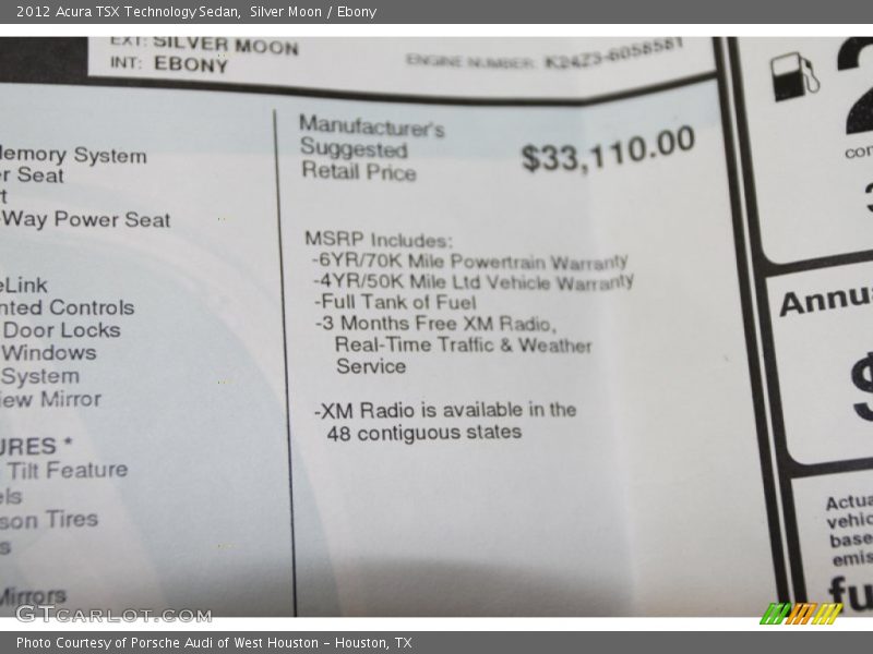 Silver Moon / Ebony 2012 Acura TSX Technology Sedan