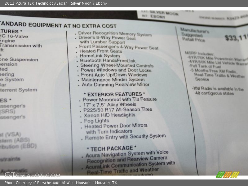 Silver Moon / Ebony 2012 Acura TSX Technology Sedan
