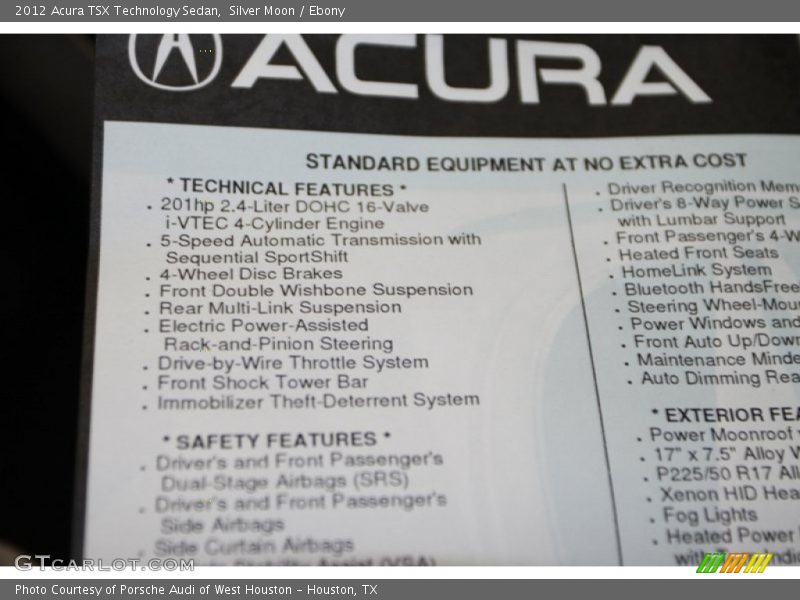 Silver Moon / Ebony 2012 Acura TSX Technology Sedan