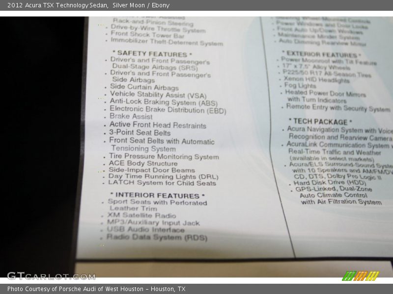 Silver Moon / Ebony 2012 Acura TSX Technology Sedan