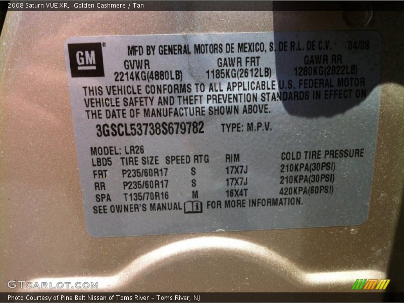 Golden Cashmere / Tan 2008 Saturn VUE XR