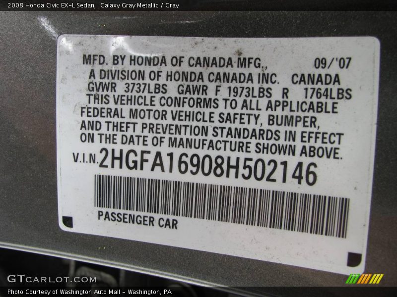 Galaxy Gray Metallic / Gray 2008 Honda Civic EX-L Sedan