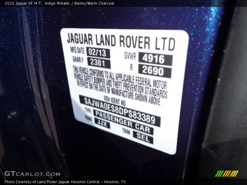 Indigo Metallic / Barley/Warm Charcoal 2013 Jaguar XF I4 T