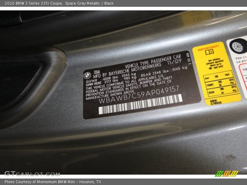 Space Gray Metallic / Black 2010 BMW 3 Series 335i Coupe