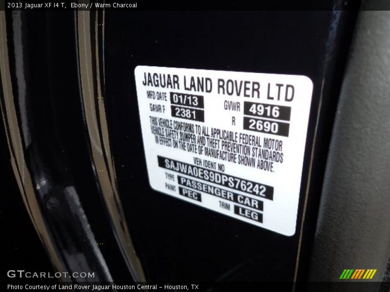 Ebony / Warm Charcoal 2013 Jaguar XF I4 T