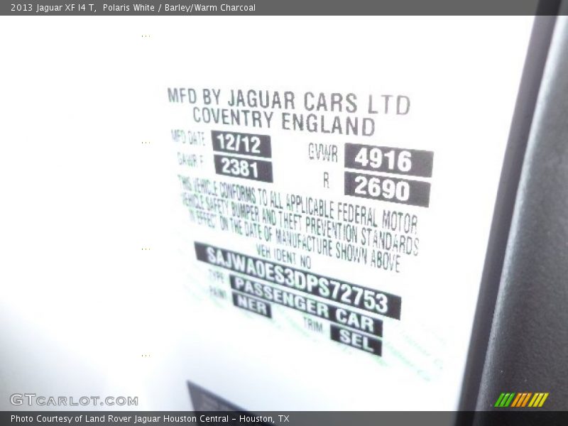 Polaris White / Barley/Warm Charcoal 2013 Jaguar XF I4 T
