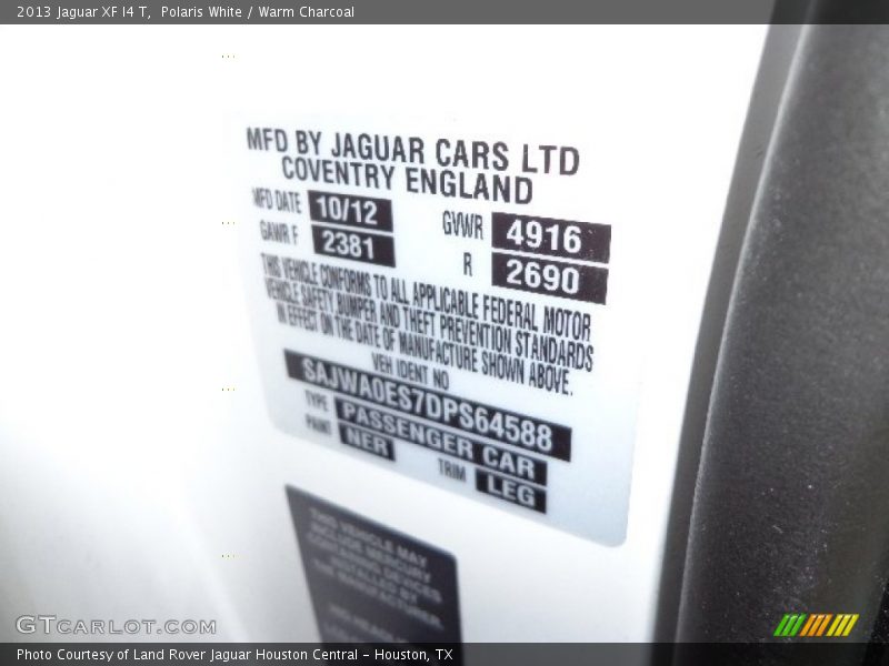 Polaris White / Warm Charcoal 2013 Jaguar XF I4 T