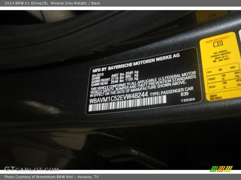 Mineral Grey Metallic / Black 2014 BMW X1 sDrive28i