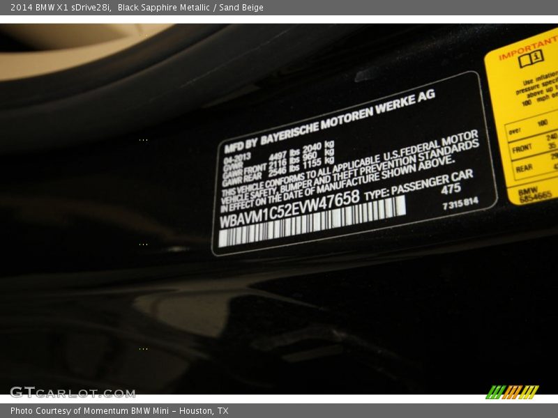 Black Sapphire Metallic / Sand Beige 2014 BMW X1 sDrive28i