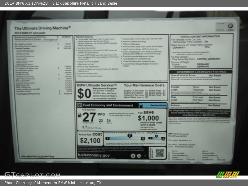 Black Sapphire Metallic / Sand Beige 2014 BMW X1 sDrive28i